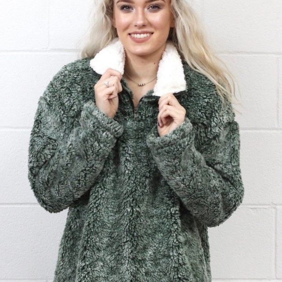 Lizard Thicket Jackets & Blazers - Green Sherpa Pullover Jacket